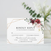Burgundy Blush Pink Rose Boho Geometric Wedding RSVP Karte (Stehend Vorderseite)