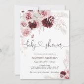 Burgundy Blush Pink Roses Bläsernchen Baby Dusche Einladung (Vorderseite)