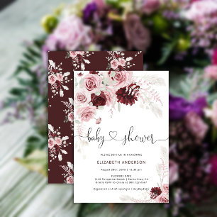 Burgundy Blush Pink Roses Bläsernchen Baby Dusche Einladung