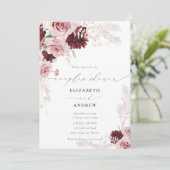 Burgundy Blush Pink Roses Blumenkolorpel Dusche Einladung (Stehend Vorderseite)