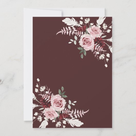 Burgundy Blush Pink Roses Blumenkolorpel Dusche Einladung (Rückseite)