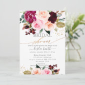 Burgundy Blush Pink Roses Brautparty Einladung (Stehend Vorderseite)