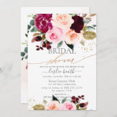 Burgundy Blush Pink Roses Brautparty Einladung (Vorne/Hinten)