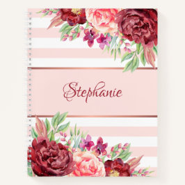 Burgundy Blush Pink Streifen Personalisiert Notizblock