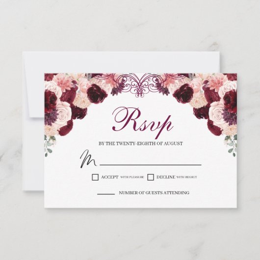 Burgundy Blush Pink UAWG Umschließkarte RSVP Karte (Vorderseite)