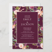 Burgundy Blush Pink Wasserfarben Blumenzehen Einladung (Vorderseite)