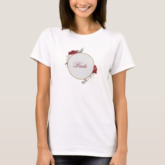 Burgundy Blush Pink & White Roses Bridge T-Shirt (Vorderseite)