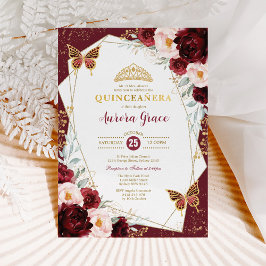 Burgundy Blush Quinceañera Butterflies Mis Quince Einladung