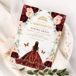 Burgundy Blush Quinceñera Prinzessin Mis Quince Einladung