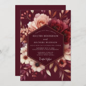 Burgundy Blush Romantic Wedding Einladung (Vorne/Hinten)