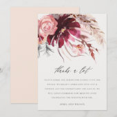 Burgundy Blush Rose Blumenpampas Grass Wedding Dankeskarte (Vorne/Hinten)