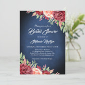 Burgundy Blush Rose Brautparty Einladung (Stehend Vorderseite)