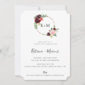 Burgundy Blush Rose Gold Hoop Verlobung Einladung (Vorderseite)