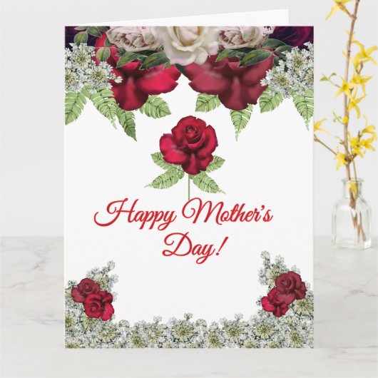 Burgundy Blush Roses Greenery Mother's Day  Karte (Gelbe Blume)