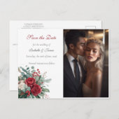 Burgundy & Blush Roses Wedding Save the Date Ankündigungspostkarte (Vorne/Hinten)