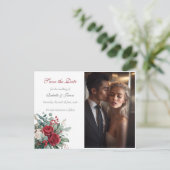 Burgundy & Blush Roses Wedding Save the Date Ankündigungspostkarte (Stehend Vorderseite)