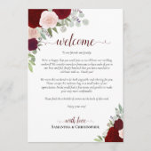 Burgundy Blush Roses Wedding Welcome & Itinerary Programm (Vorderseite)