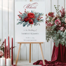 Burgundy & Blush Roses Wedding Welcome Poster