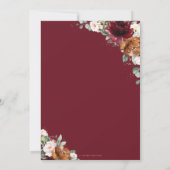 Burgundy Blush Rust Orange Floral Church Wedding   Einladung (Rückseite)