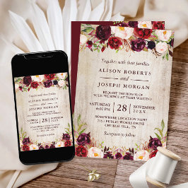 Burgundy Blush Rustic Barn Wood Wedding Einladung