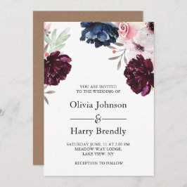 Burgundy Blush Rustic Kraft Floral Wedding Einladung