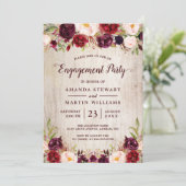 Burgundy Blush Rustic Wood Engagement Party Einladung (Stehend Vorderseite)