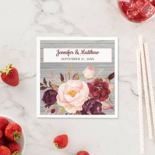 Burgundy Blush Rustikales Hochzeitspapier Serviette (Beispiel)