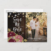 Burgundy Blush Save the Date Foto Postkarten (Vorne/Hinten)