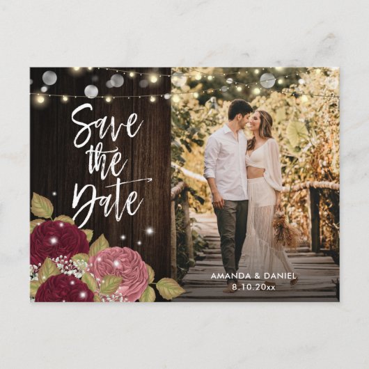 Burgundy Blush Save the Date Foto Postkarten (Vorderseite)