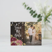 Burgundy Blush Save the Date Foto Postkarten (Stehend Vorderseite)