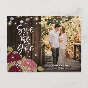 Burgundy Blush Save the Date Foto Postkarten