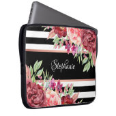 Burgundy Blush Schwarze Streifen Personalisiert Laptopschutzhülle (Vorne Rechts)