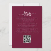 Burgundy Blush Silver Floral QR Code Hochzeit Einladung (Rückseite)