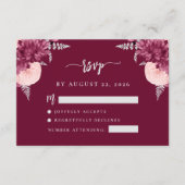 Burgundy Blush Silver Floral Script Wedding RSVP Begleitkarte (Vorderseite)