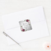 Burgundy Blush Silver Floral Spread Liebe Quadratischer Aufkleber (Umschlag)