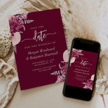 Burgundy Blush Silver Floral Wedding Save the Date
