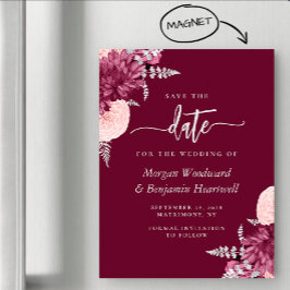 Burgundy Blush Silver Floral Wedding Save the Date Magneteinladung