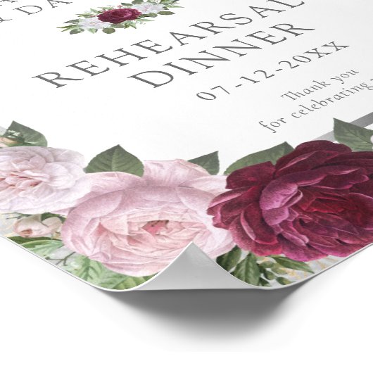 Burgundy Blush Silver Probe Dinner Willkommen Poster (Ecke)