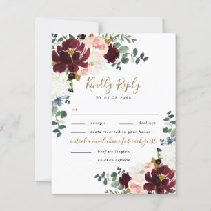 Burgundy Blush und Gold Zwei-Mahlzeiten-Etage Hoch RSVP Karte