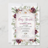 Burgundy Blush Wassercolor Babydusche Einladung (Vorderseite)