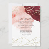 Burgundy Blush Wassercolor Geometric Bat Mitzvah Einladung (Vorderseite)