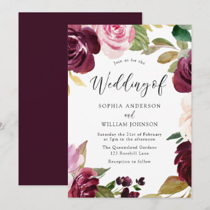Burgundy Blush Wasserfarbe Blume Hochzeit auf eleg Einladung