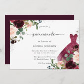 Burgundy Blush Wasserfarbe Blumenkleid Quinceanera Einladung (Vorne/Hinten)