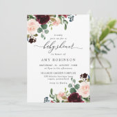 Burgundy & Blush Wasserfarbe Elegante Babydusche Einladung (Stehend Vorderseite)