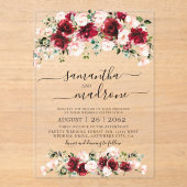 Burgundy Blush Watercolor Roses Wedding Acryleinladungen (Vorderseite)