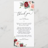 Burgundy Blush Wedding Danke Letter Card Menükarte (Vorderseite)