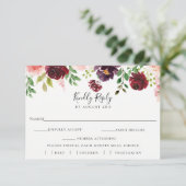 Burgundy Blush Wedding RSVP Meal Choice Card (Stehend Vorderseite)