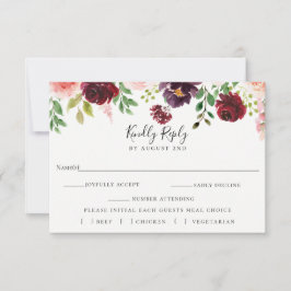 Burgundy Blush Wedding RSVP Meal Choice Card Karte