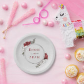 Burgundy Blush & White Roses Silver Foil Pappteller (Party)