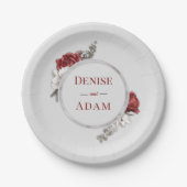 Burgundy Blush & White Roses Silver Foil Pappteller (Vorderseite)